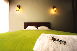 The golden hues of the Kites Mancora hand made beds echo the jungle tone of eastern Peru